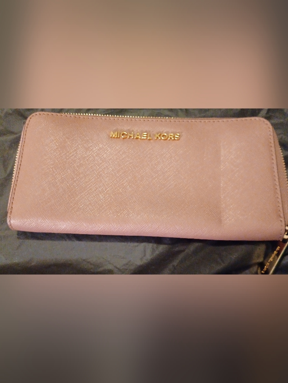 Michael Kors Blush Saffiano Zip Wallet with Gold Logo
